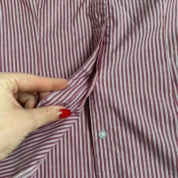 Riders by Lee Easy Care Pinstripe Pin Striped Button Down Blouse Red Pink Size S - Picture 7 of 12